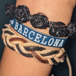 Lot Set of Three Woven Braided Leather Bracelets - Barcelona Rose